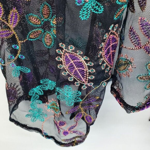 Catherines Floral Embroidered Sheer Cardigan Womens Plus 1X Black Open Front - Picture 6 of 11